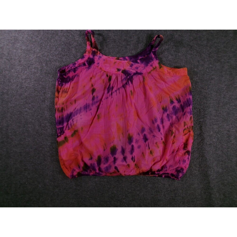 Bhags Boho Tank Top Women Medium Tie Dye Pink Purple Orange Cami Smocked Y2K